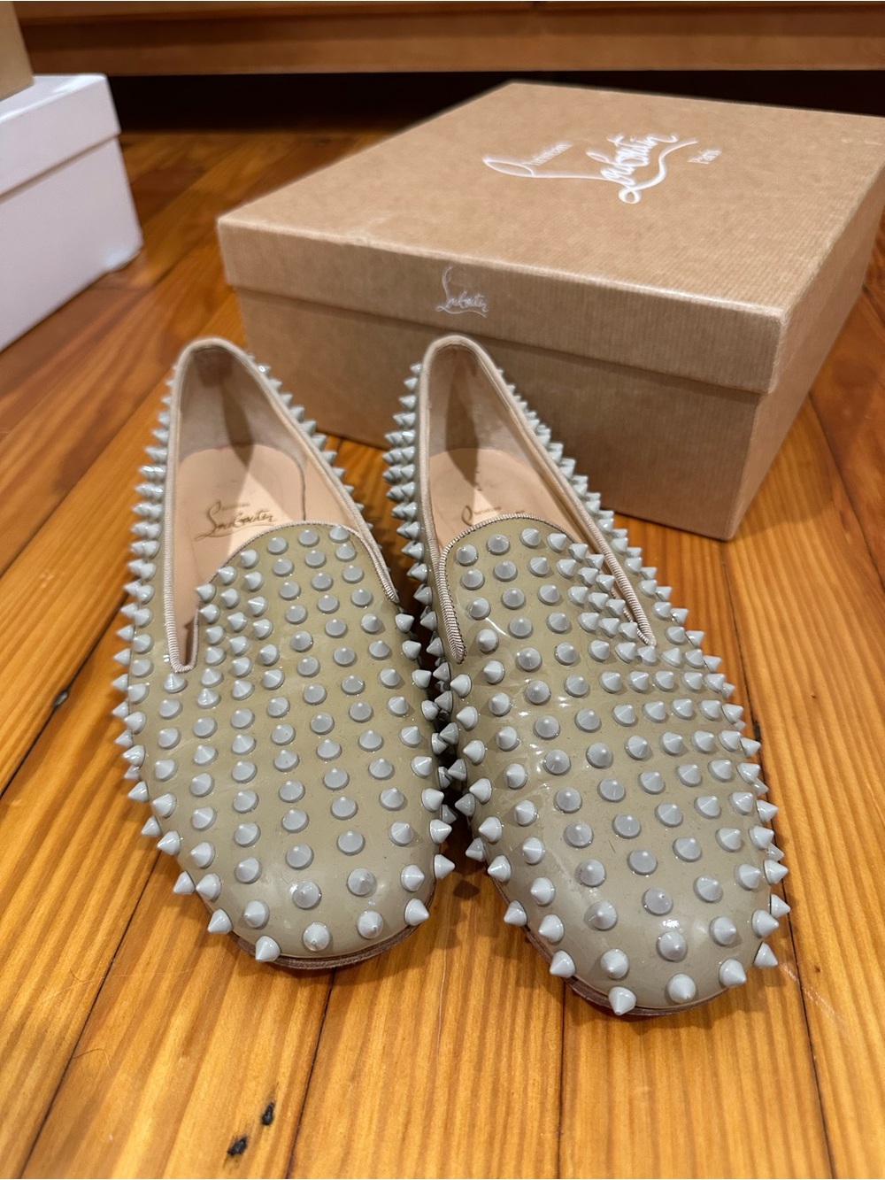 Christian Louboutin Beige Spiked Leather Loafers for Women
